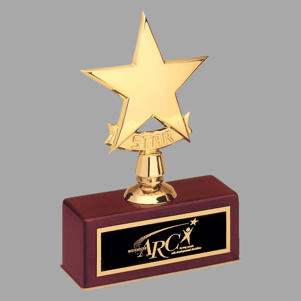 5" x 7.5" Metal Gold Star on Rosewood Piano Base Plaque – item 108