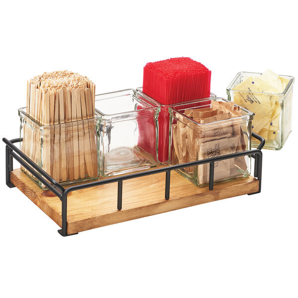 Madera Rustic Condiment Organizer w/ 6 Square Glass Jars – item 211371399