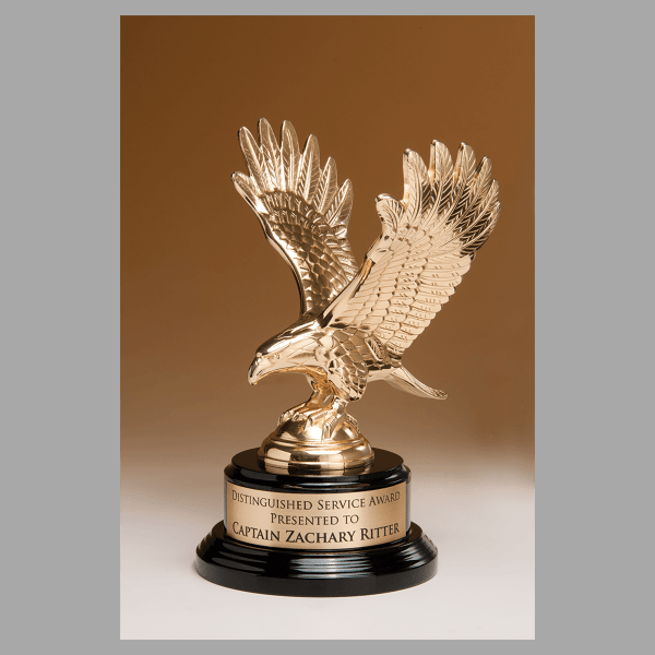 9" Flex-Brass Fully Modeled Gold Metal Eagle on a Plaque – item 1298