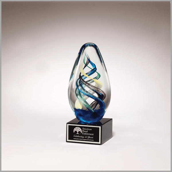 7.125" Egg Shaped Colored Art Glass on Black Base Award – item 1610
