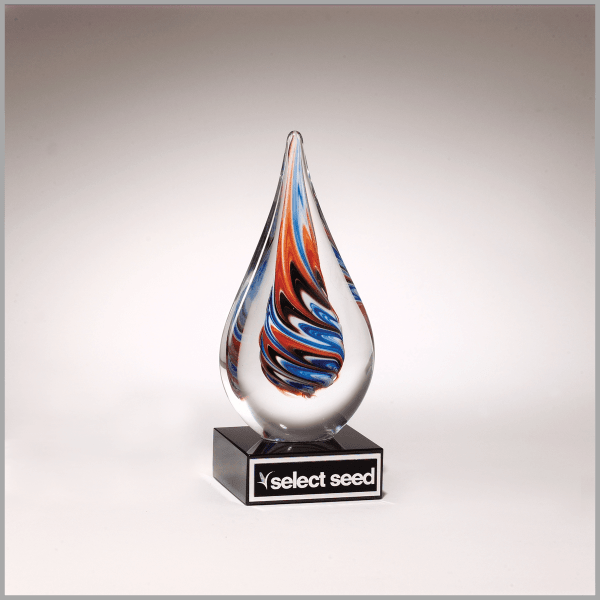 7.5" Teardrop Art Glass on Black Base Award – item 1625