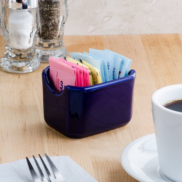 Tuxton 3 1/2" Cobalt China Sugar Packet Holder / Caddy – item 303SPH3BL image 2