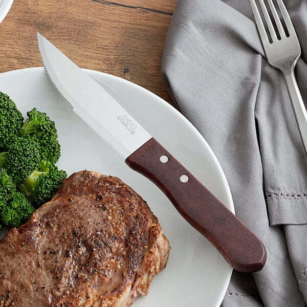 Choice 5" Jumbo Steak Knife w/ Wood Handle & Pointed Tip – item 17620103 image 2