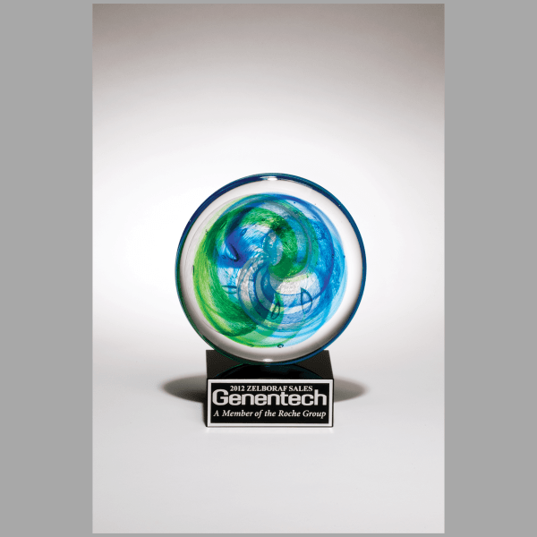 7.25" Disk Art Glass w/ Blue & Light Green Accent on Award – item 2107