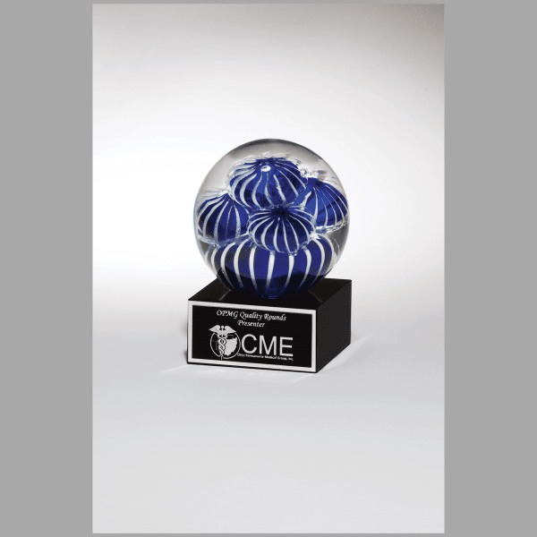 5" Globe w/ Blue & White Sea Anemone Design on Black Award – item 2142