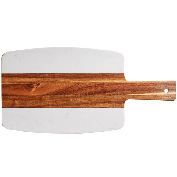 Acopa 10 1/2" x 7 1/2" Acacia Wood Serving Board w/ Handle – item 303SBMW157 image 2