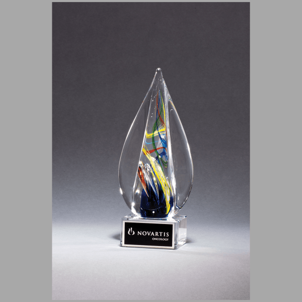 7.125" Flame Art Glass on Clear Base w/ Black Award – item 2261