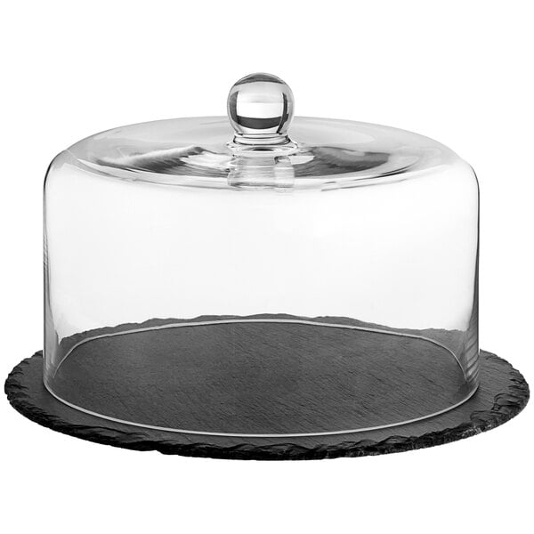 Acopa Serving Tray w/ 9 1/2" Glass Dome and Soapstone Chalk – item 303LSRGL12K image 2