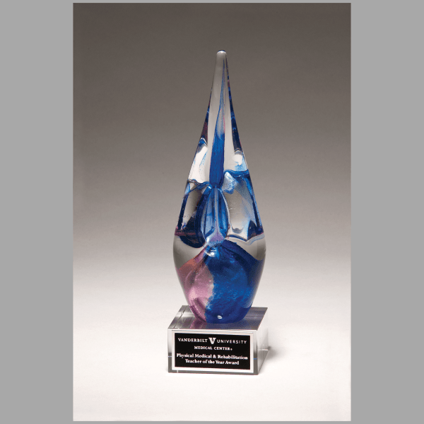 10.5" Blue & Violet Art Glass on Clear Base w/ Black Award – item 2291