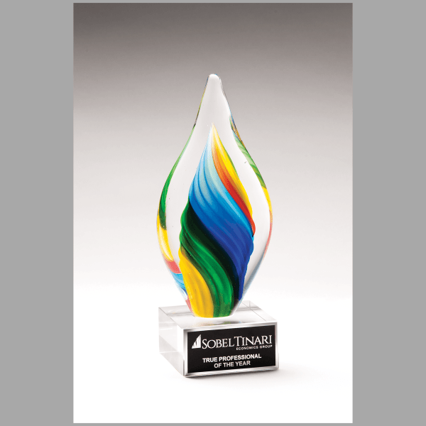 9" Rainbow Twist Art Glass on Clear Base w/ Black Award – item 2293