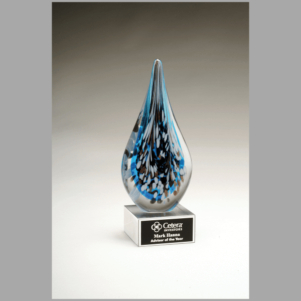 10" Multi-Colored Teardrop Art Glass on Clear Base Plaque – item 2311