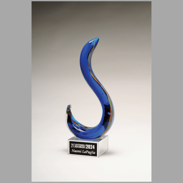 11" Modern Swan Design Art Glass on Clear Base Plaque – item 2315