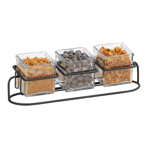 Cal-Mil 16 1/2" x 5" Black Condiment Display w/ 3 Glass Jars – item 21122802313