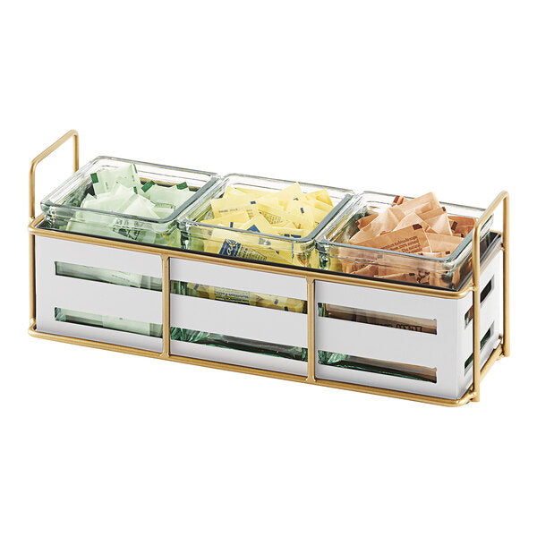 White / Gold Jar w/ 3 Glass Jars - 12 Condiment Display – item 2112209115