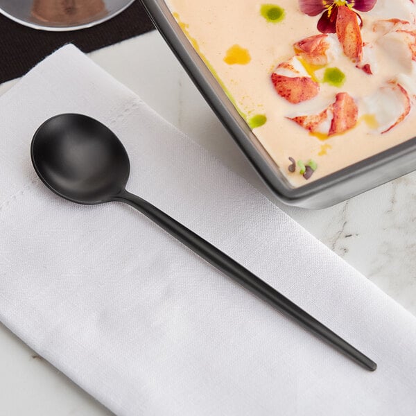 Acopa Odin Black 7 1/8" Brushed X-Heavy Bouillon Spoon – item 267540802B image 2