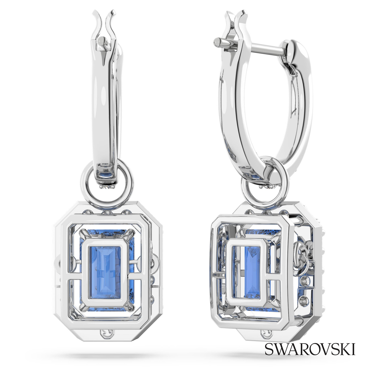 Swarovski Una drop earrings, Octagon cut, Blue, Rhodium – item 5619500 image 4
