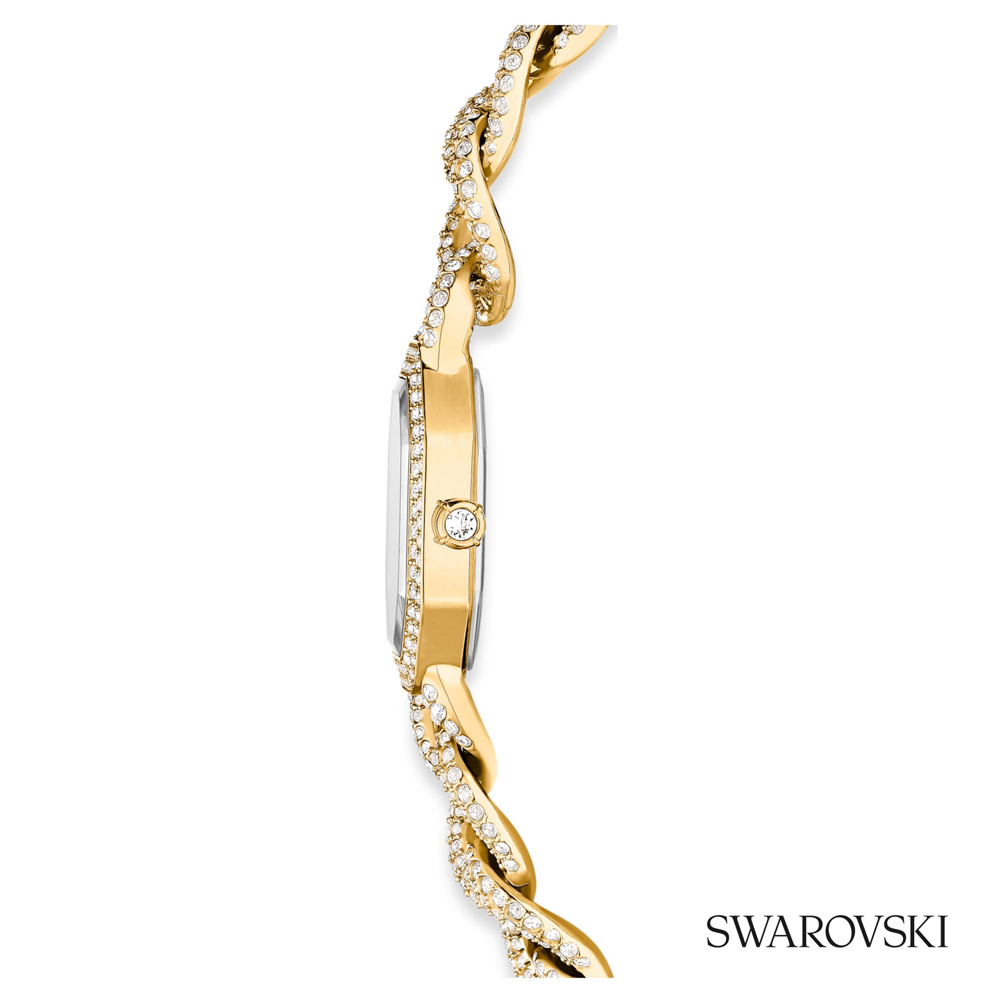 Dextera chain watch, Swiss Made, Crystal bracelet, Gold tone