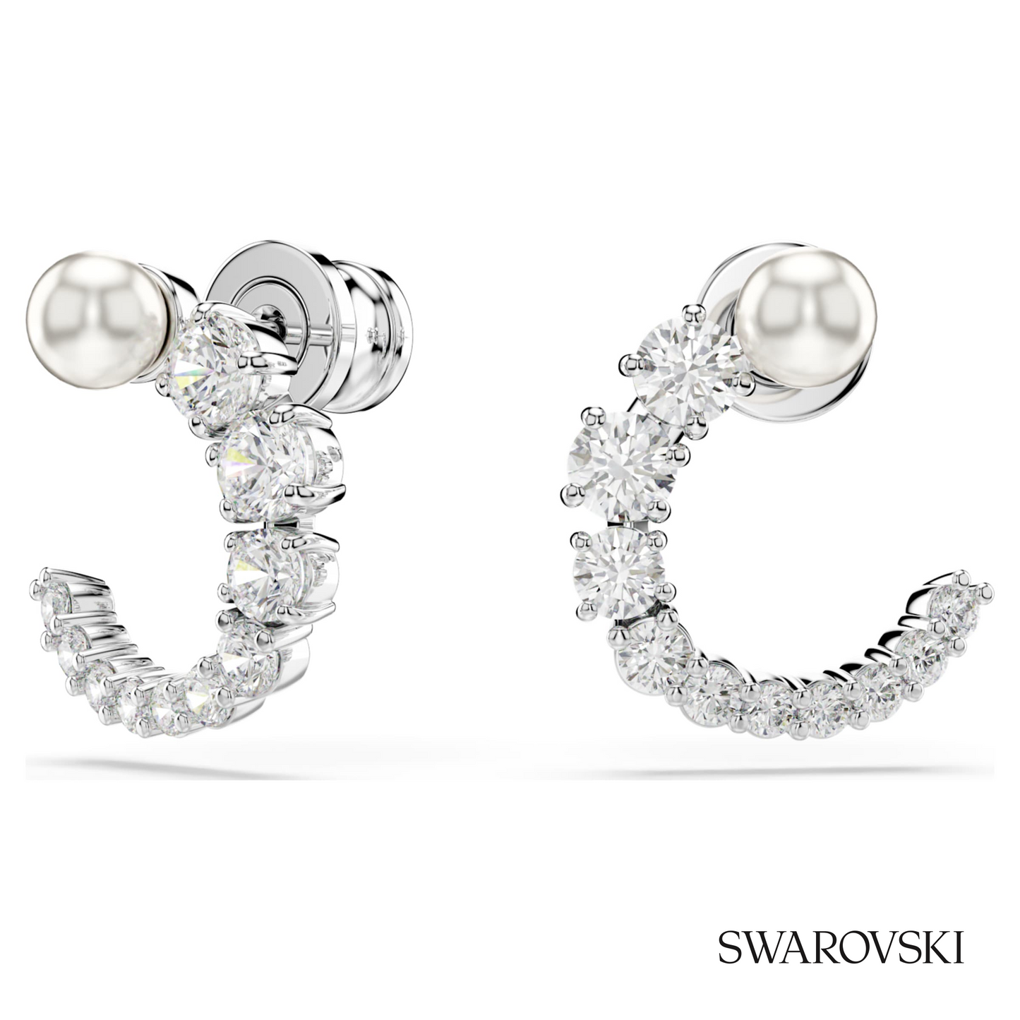 Swarovski Matrix hoop earrings, Crystal pearl, Round cut – item 5692260 image 5