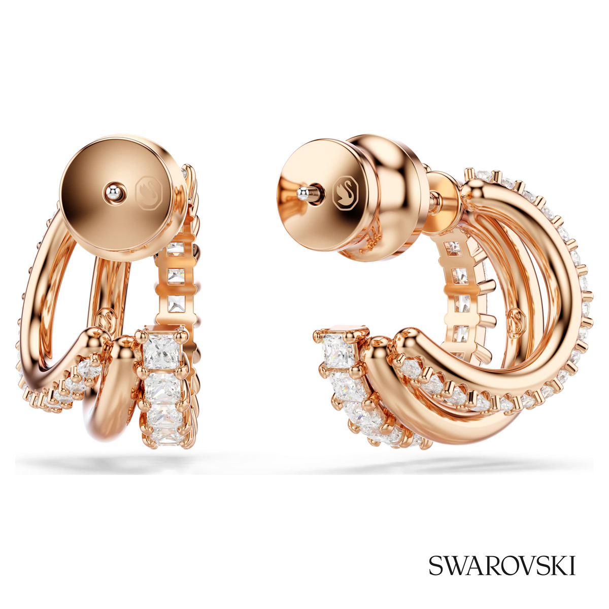 Hyperbola hoop earrings, Mixed cuts, Mini, White, 18K rose gold finish – item 5698702 – view 4