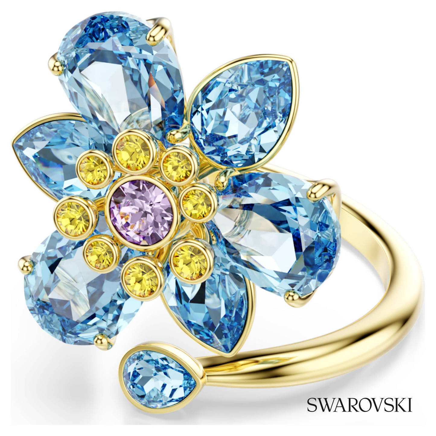 Swarovski Idyllia open ring, Mixed cuts, Flower, Blue, 18K – item 5709031 image 5