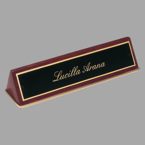Rosewood Piano Finish Desk Wedge with Black Brass Plate – item 572