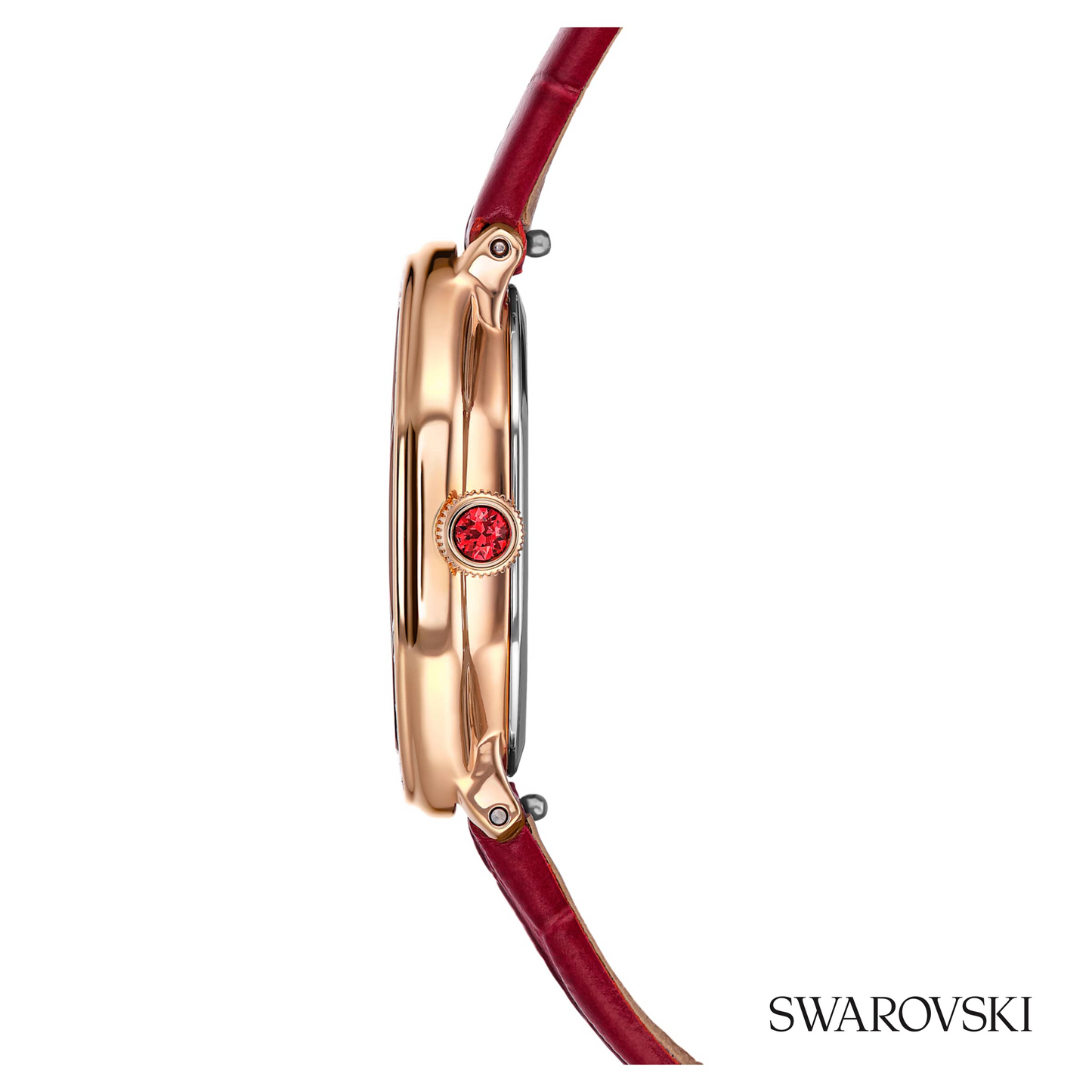 Dextera octagon watch, Swiss Made, Leather strap, Red