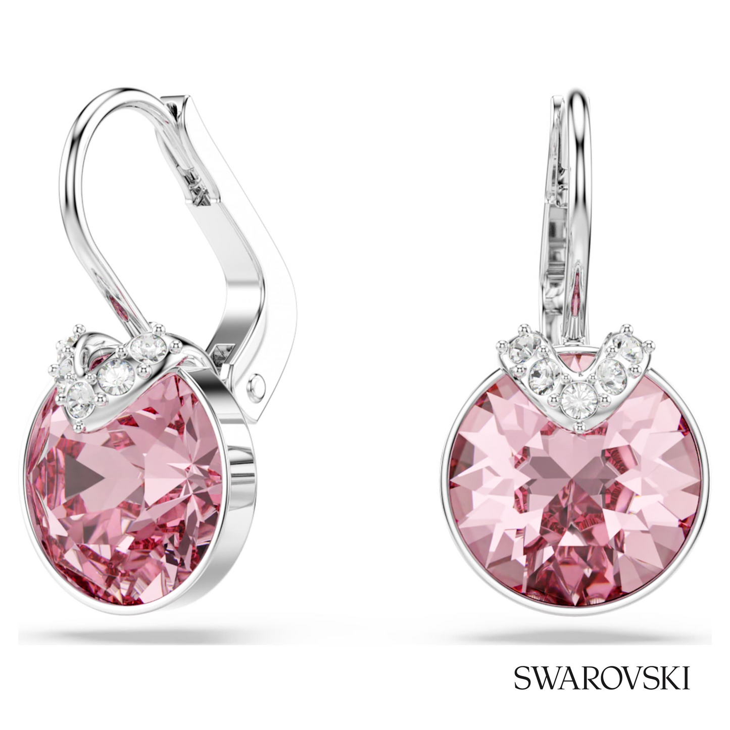 Swarovski Bella V drop earrings, Round cut, Pink, Rhodium – item 5734235 image 5