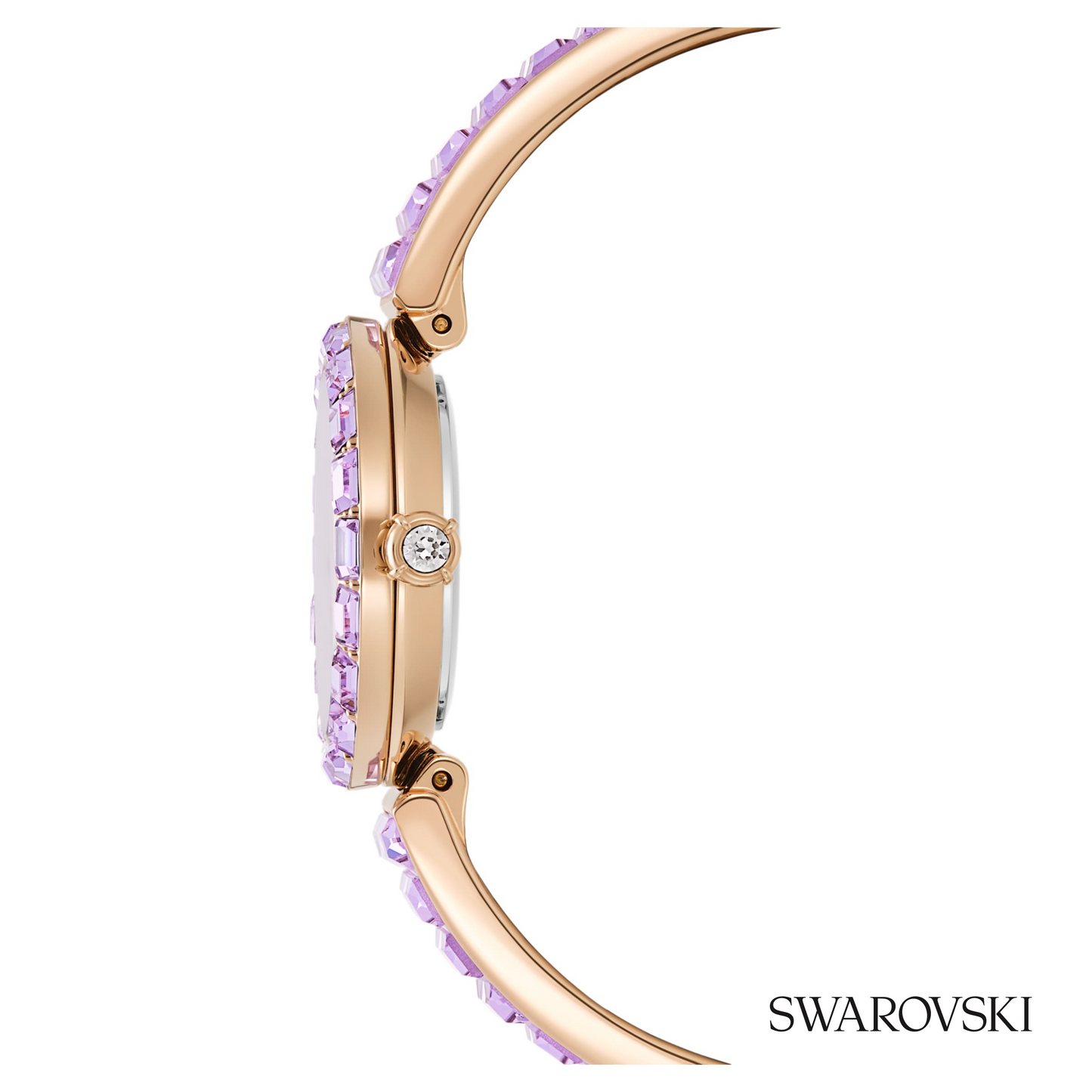 Matrix bangle watch, Swiss Made, Crystal bracelet, Purple, Champagne gold-tone finish