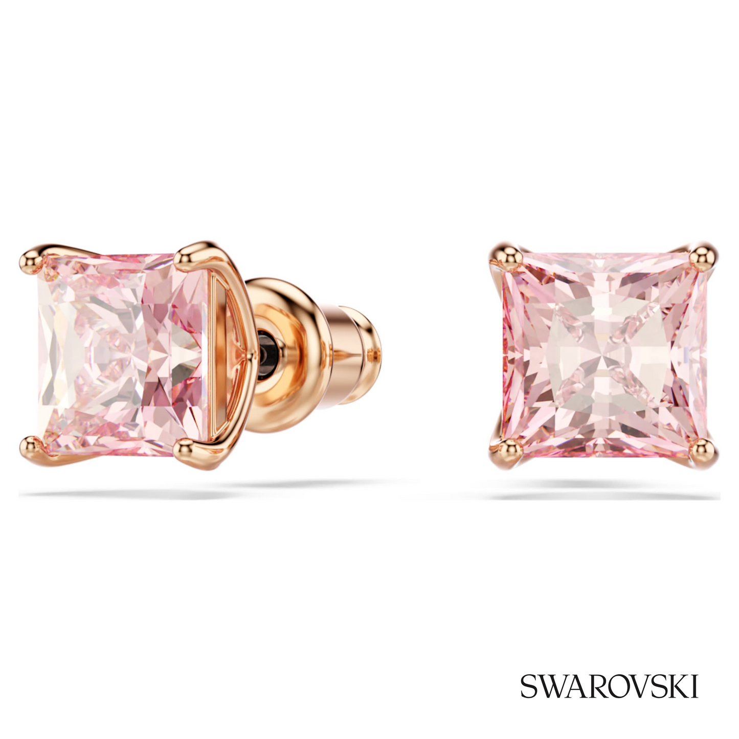 Swarovski Stilla stud earrings, Square cut, Pink, 18K rose – item 5754533 image 5