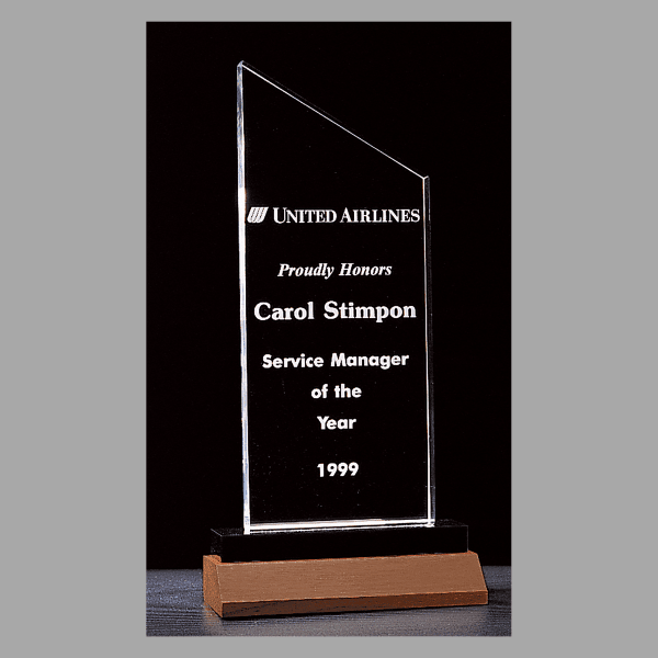 4.5" x 9.25" Zenith Series Clear Acrylic w/ Black Award – item A3109CL