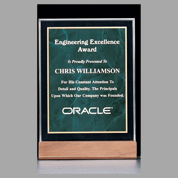 6" x 8.625" Emerald Marble Acrylic Award w/ Walnut Base – item A4268EM