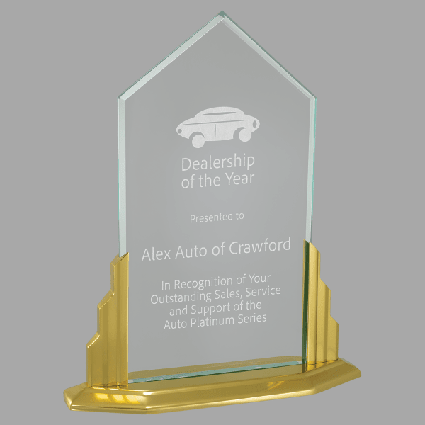9.5" x 11.5" Peak Jade Acrylic Award w/ Aluminum Base – item A6500