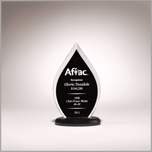 5.75" x 10" Flame Series Clear Acrylic w/ Black Silk Award – item A6822
