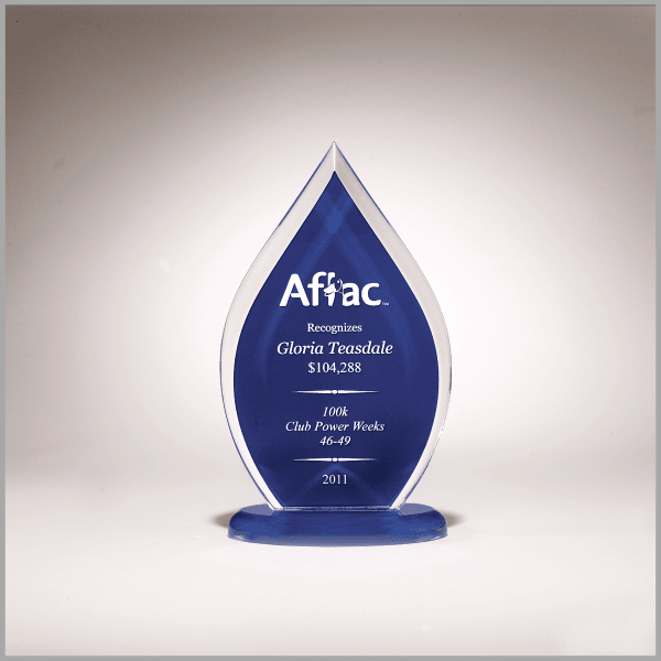 5.5" x 9" Flame Series Clear Acrylic w/ Blue Silk Award – item A6858