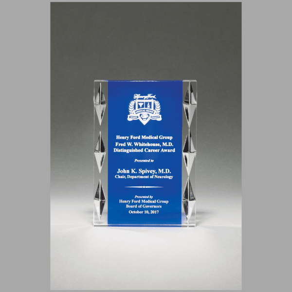 6" x 8" Freestanding Acrylic w/ Blue Background Award – item A7016