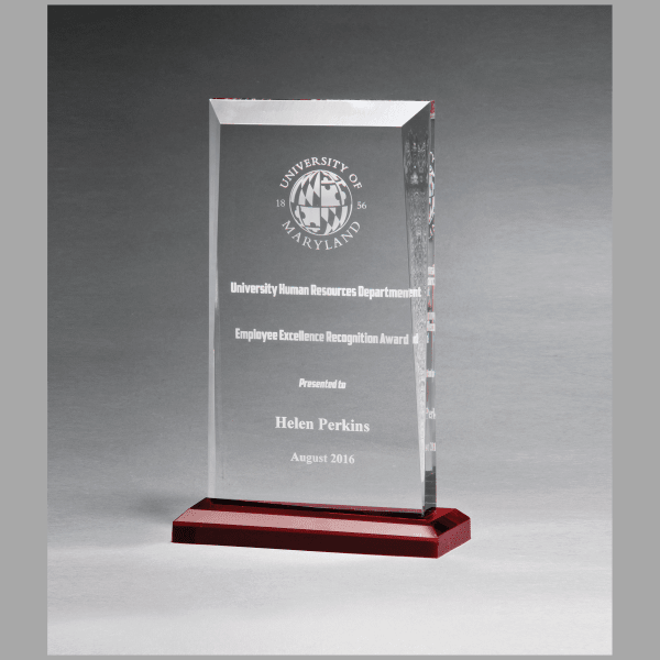 5.5" x 8.75" Apex Series Clear Acrylic Award w/ Red Plaque – item A7024