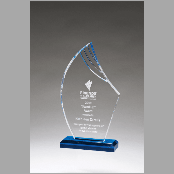 4.875" x 8.75" Flame Series Clear Acrylic w/ Blue Award – item A7132