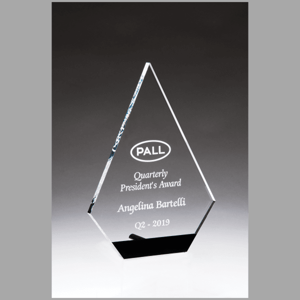 6.5" x 9" Diamond Series Clear Acrylic w/ Black Award – item A7146