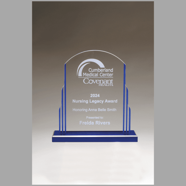 7" x 7.5" Art Deco Style Acrylic w/ Blue Accents Award – item A7200