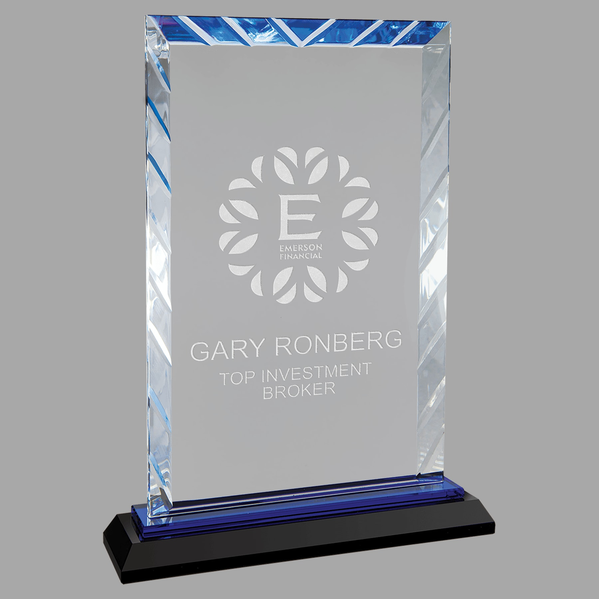 9" Clear Rectangle Accent Glass on Black and Blue Reflective Base — ACG55BU