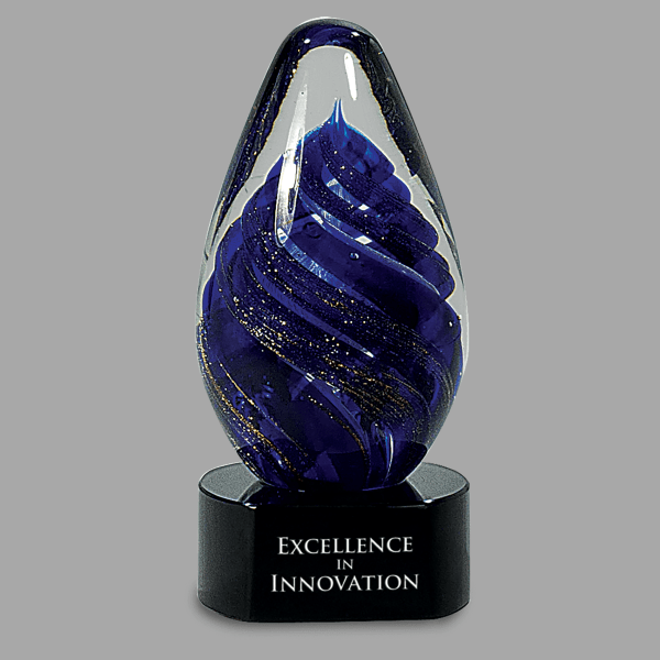 6.5" Blue Tear Drop Art Glass Award – item AGS17