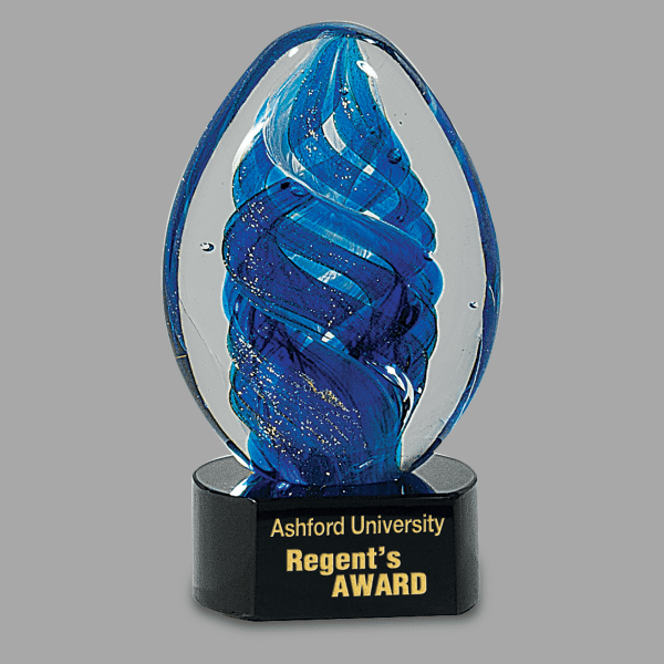 6" Blue Oval Swirl Art Glass Award – item AGS18