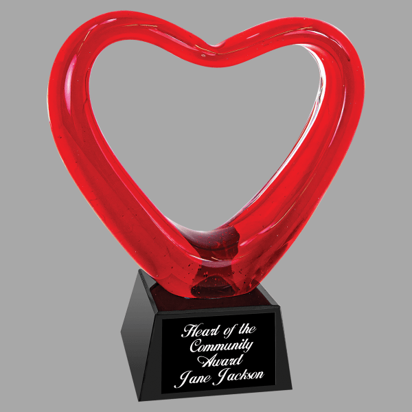 6.5" Red Heart Art Glass Award – item AGS50