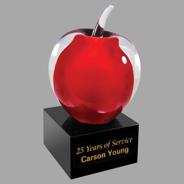 5.75" Red & Clear Glass Apple w/ Black Base Award – item AGS60 image 2