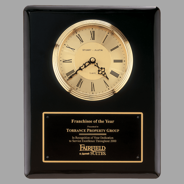 10.5" x 13" Black Quartz Clock Plaque – item BC55