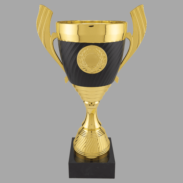 14.25" Gold 303 Series Plastic Cup Trophy with Black Base – item CPC303G