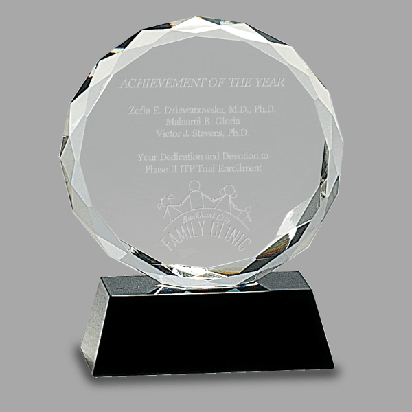5" Round Facet Crystal on Black Pedestal Base Award – item CRY001S image 2