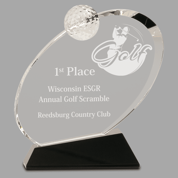 6.5" Clear Crystal Oblong Golf Award on Black Base – item CRY013M image 2