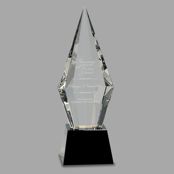 11" Obelisk Facet Crystal on Black Pedestal Base Award – item CRY033L image 2