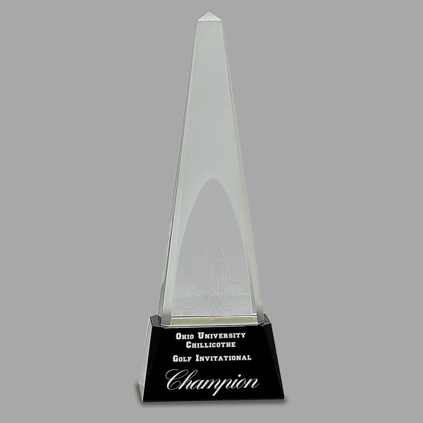 10.25" Clear Crystal 3D Golf Spire on Black Pedestal Award – item CRY054 image 2